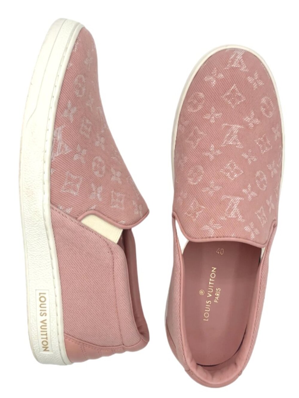 Louis Vuitton Rose/Pink Denim Monogram Frontrow Slip-on Sneakers Size 6 1/2
